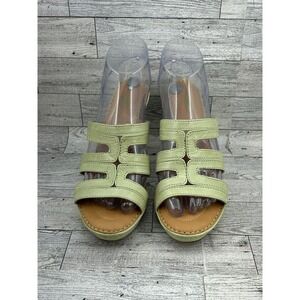 Born Crown Lime Green Leather Cutout Slide‎ Sandals Mules Women US 8 EU 39